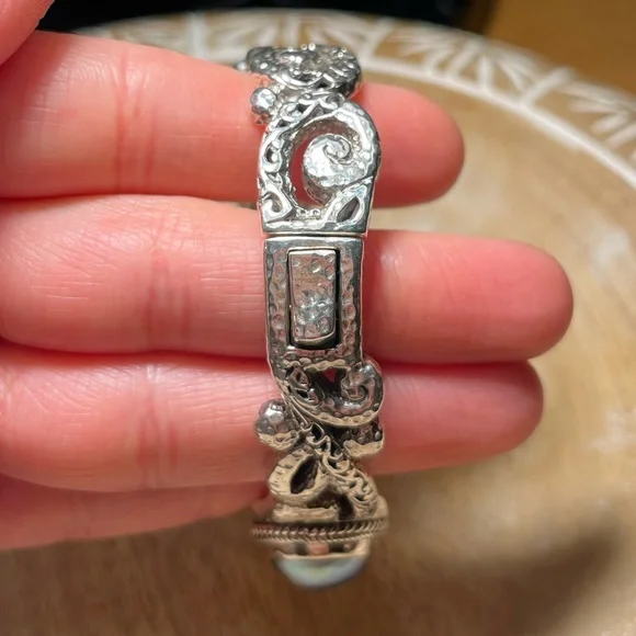 Sarda Blue Cultured Mabe Pearl Silver Tree Of Life Bangle Bracelet - Picture 14 of 16